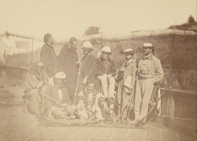 Gruppenporträt von westlichen Männern auf einem Boot (wahrscheinlich einschließlich Henri Pereire, M. Surell und Arthur ...) von Théodule Devéria